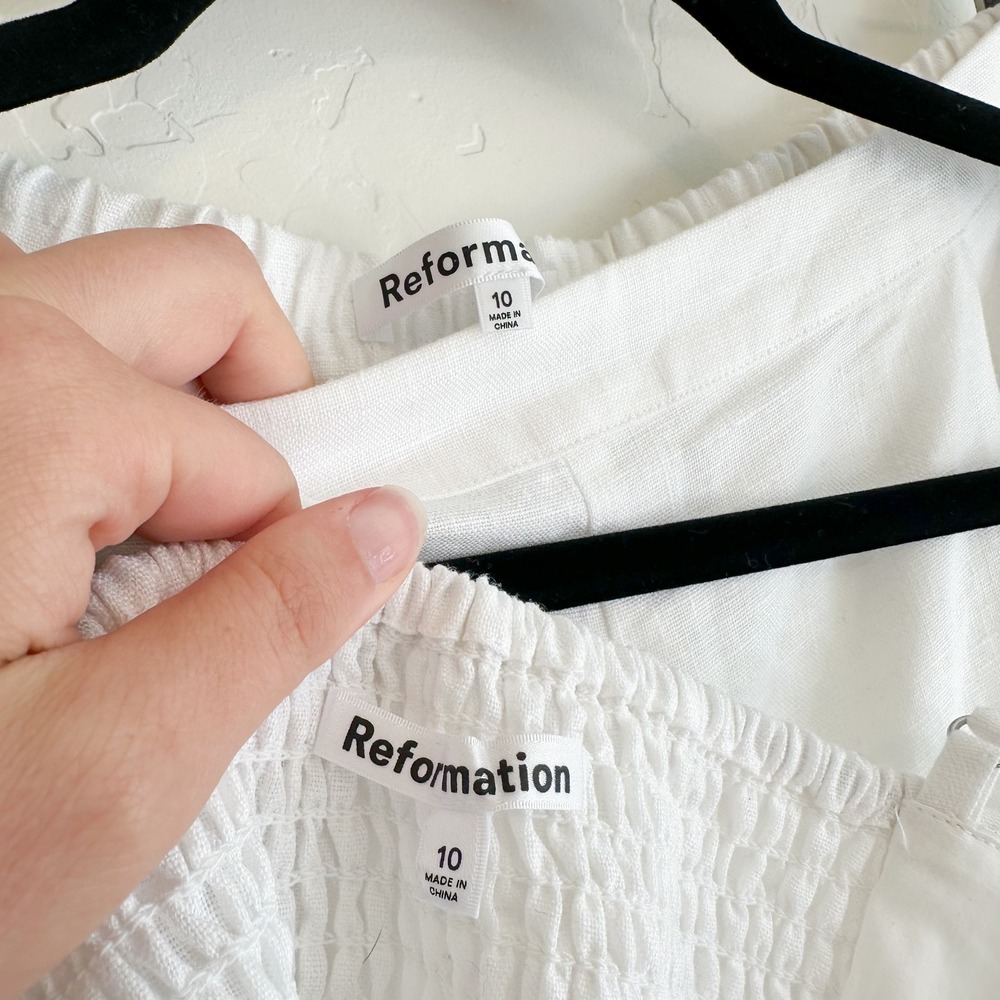 Reformation | Violet 100% Linen Crop Top & Wide Leg Pant Two Piece Set White - Picture 5 of 10